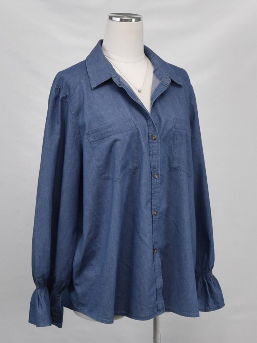 LC Lauren Conrad XXL Chambray Denim Bell Sleeve Blouse